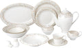 Lorren Home Trends Bone China Dinnerware Set White with Marble Pattern and Gold Trim 57 Piece Service for 8 Formal Dining Collection