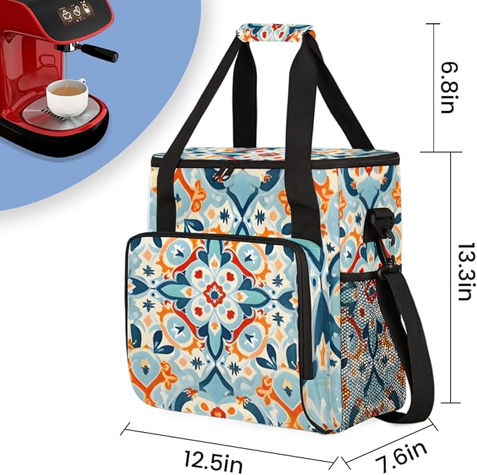 Damask Mandala Coffee Maker Carrying Bag Portable Travel Storage Tote Bag Compatible with K-Mini or K-Mini Plus Single Serve Coffee Brewer Carrying Case with Multiple Pockets &amp Shoulder Strap