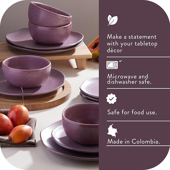 Corona Dinnerware Set 12–piece Plates and Bowls Set Ceramic Sets for 4 Microwave and Dishwasher Safe Gulupa Reactive Glaze Bold &amp Matte Set.