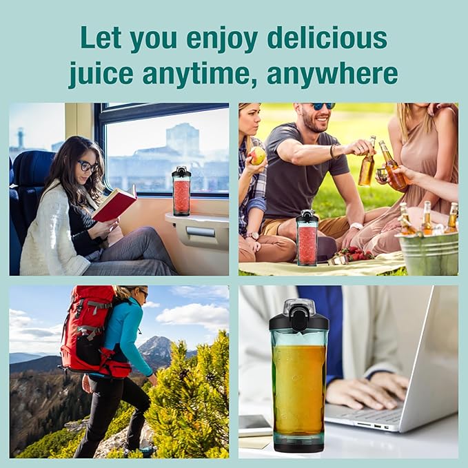 Mini Juice Blender Personal Juicer Cup with 600ml Capacity and 6 Sharp 304 Stainless Steel Blades 18000 RPM and 2 Modes Optional for Travel Sports