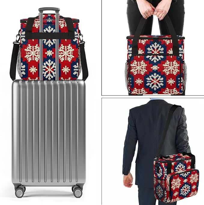 Xmas Snowflakes Christmas Coffee Maker Carrying Bag Travel Storage Bag Compatible with K-Mini or K-Mini Plus Single Serve Coffee Brewer Carrying Case with Multiple Pockets &amp Shoulder Strap