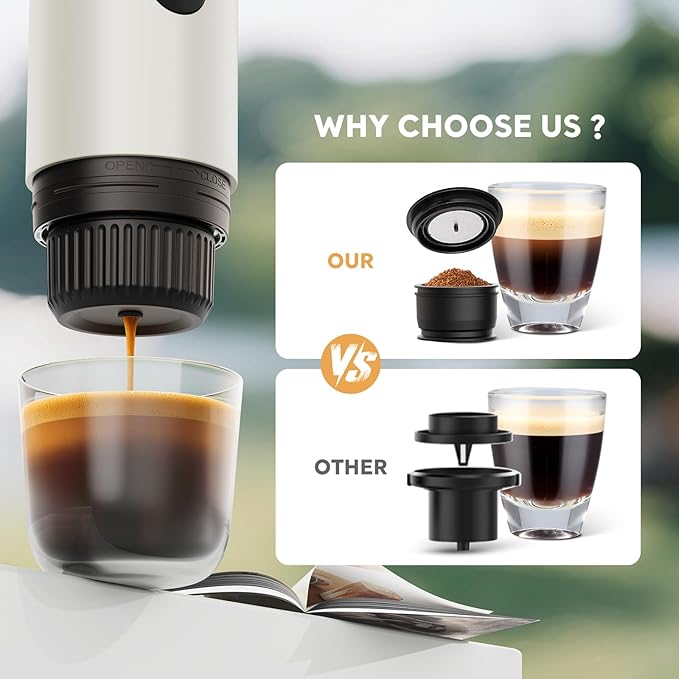 Portable Espresso Machine Travel Coffee Maker for Camping Car Coffee Maker Self-Heating with USB-C 2 in 1 With Ground Coffee &amp NS Capsule for RV Hiking OfficeChristmas Gifts for Men(White)