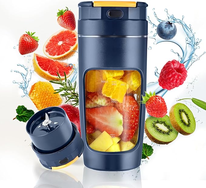 20 oz (600ml) USB Portable Blender Cup - High-Speed Rechargeable for Shakes Smoothies &amp Juices Travel-Size with Multi-Blade (Dark Blue)