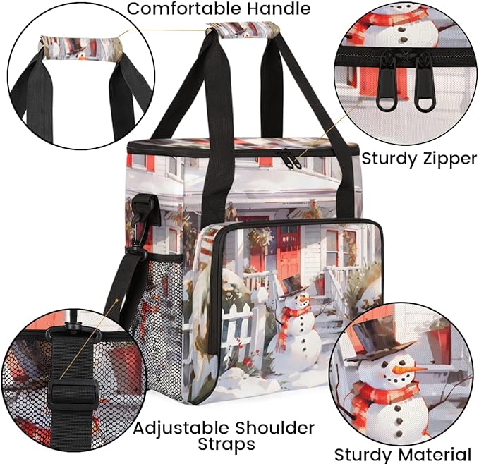 Xmas Snowman Coffee Maker Carrying Bag Graffiti Snowman Travel Storage Bag Compatible with K-Mini or K-Mini Plus Single Serve Coffee Brewer Carrying Case with Multiple Pockets &amp Shoulder Strap