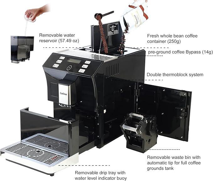 Anwick 205 Fully Automatic Espresso Machine One touch Coffee Machine with Manual Milk Frother for Cappuccino &amp Latte Stainless Steel (206 Black)