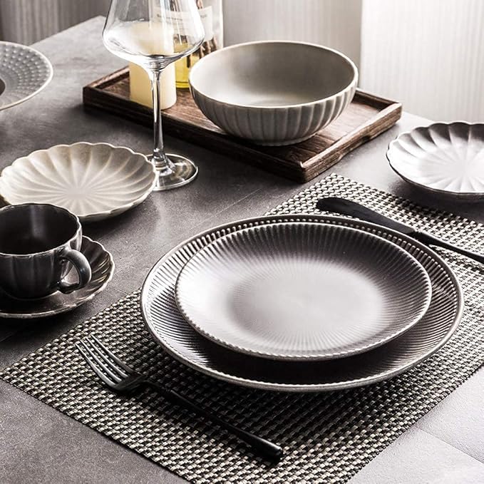 Dinner SetCeramics Dinner Sets Cereals Bowl &amp Coffee Cup and Saucer &amp Plate | 23 Pieces Vintage Relief Porcelain Dinnerware Set for Wedding Gifts and Restaurant