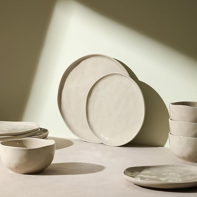 Stone Lain Mirella 24-Piece Dinnerware Set Stoneware Plates and Bowls set Microwave and Dishwasher Safe Dish Set for 8 Beige