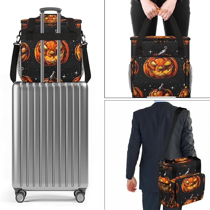 Cartoon Pumpkin Coffee Maker Carrying Bag Retro Pumpkin Travel Storage Bag Compatible with K-Mini or K-Mini Plus Single Serve Coffee Brewer Carrying Case with Multiple Pockets &amp Shoulder Strap
