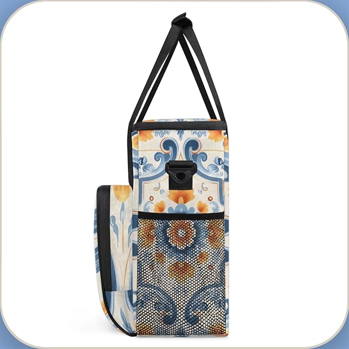 Floral Theme Coffee Maker Travel Bag for Keurig K-Mini/K-Mini Plus Insulated Waterproof Tote with Pockets for K-Cup Portable Single-Serve Brewer Case