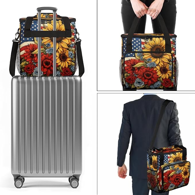 4th of July Coffee Maker Carrying Bag Portable Travel Storage Tote Bag Compatible with K-Mini or K-Mini Plus Single Serve Coffee Brewer Carrying Case with Multiple Pockets &amp Shoulder Strap