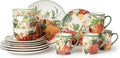 Harvest Fields 16-Piece Ceramic Dinnerware Set Service for 4 – Rustic Farmhouse Plates Mugs &amp Bowls for Cozy Dining &amp Entertaining