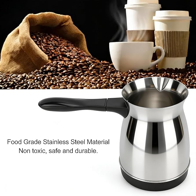Turkish Coffee Maker 600ml Stainless Steel Turkish Coffee Pot Electric Arabic Greek Coffee Maker Machine Automatic Pot Warmer Kettle for Home Travel Office Camping and Daily Use