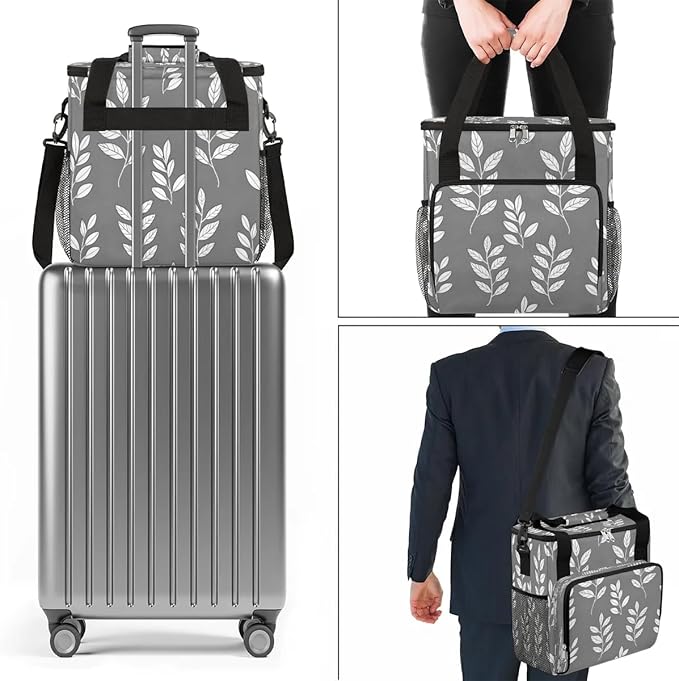 Leaf Pattern Coffee Maker Carrying Bag Compatible with K-Mini or K-Mini Plus Portable Single Cup Coffee Maker Case with Pockets for K Cup Pods