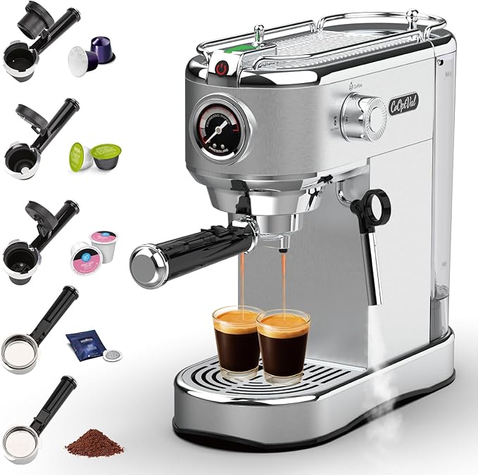 20-Bar Espresso Machine &amp Coffee Machine – Compatible with Nespresso Keurig K Cup – Hot &amp Cold Brew Milk Frother Stainless Steel – 10 oz Espresso Cup - Latte Machine &amp Cappuccino Machin