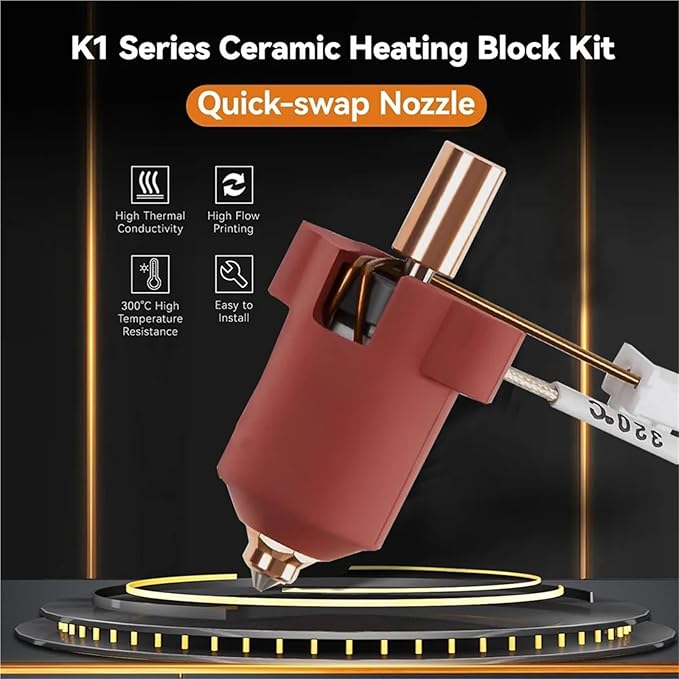 For Creality K1/K1Max/K1C Hotend Upgrades Kit Ceramic Heating Block Kit High-speed Printing 3D Printers Hotend Copper Nozzle(0.4mm)