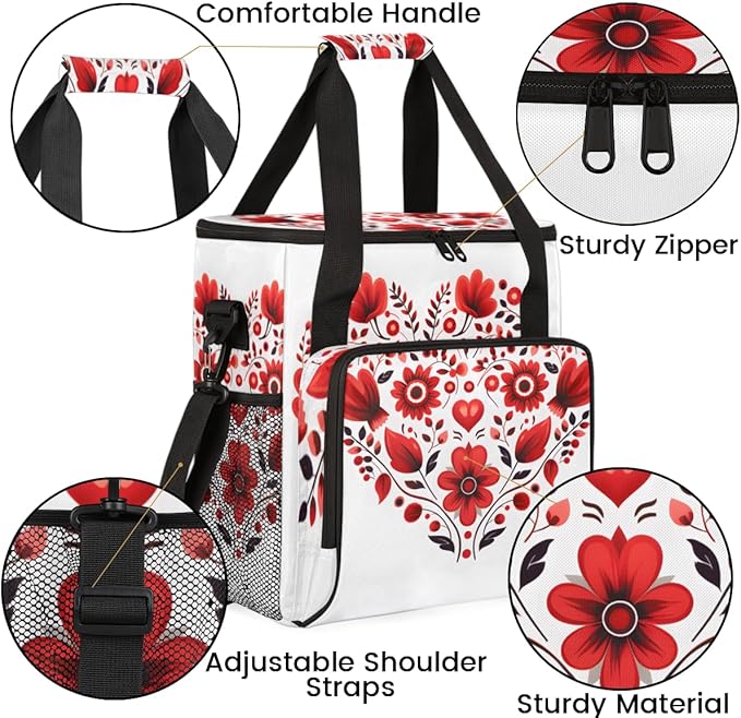 Heart Flowers Coffee Maker Carrying Bag Portable Travel Storage Tote Bag Compatible with K-Mini or K-Mini Plus Single Serve Coffee Brewer Carrying Case with Multiple Pockets &amp Shoulder Strap
