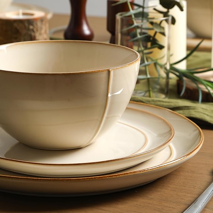 Stone Lain Infinity 12-Piece Dinnerware Set Stoneware Plates and Bowls Set Dishwasher and Microwave Safe Dish Set for 4 Beige
