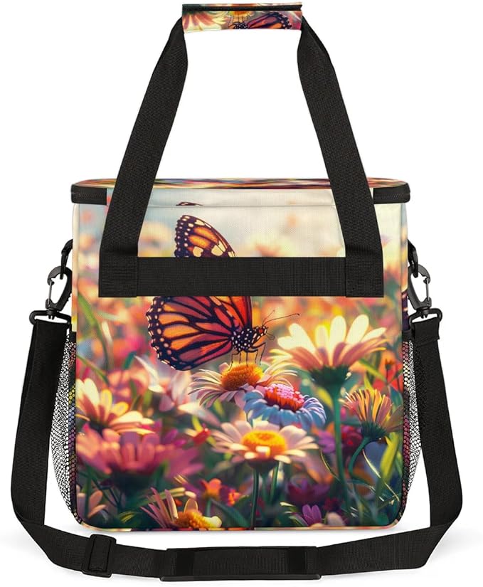 Sunshine Butterfly Colorful Flowers Leaves Coffee Maker Carring Bag Travel Tote Bag Compatible with Keurig K-Mini or K-Mini Plus Portable Single Serve Coffee Brewer Case with Pockets for K-cup Pods