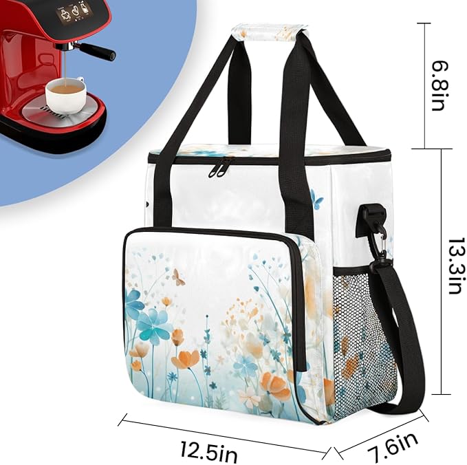 Dreamy Butterfly Coffee Maker Carrying Bag Portable Travel Storage Tote Bag Compatible with K-Mini or K-Mini Plus Single Serve Coffee Brewer Carrying Case with Multiple Pockets &amp Shoulder Strap