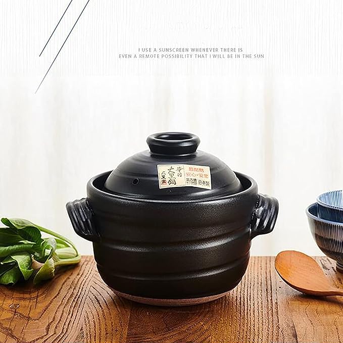 Japanese Clay Rice Cooker High Heat Hot Pot Nutritional Ceramic Casserole Double Cover00127.5 * 21cm (1 24.5 * 19cm)