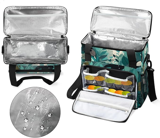 Turquoise Teal Leaves Coffee Maker Carring Bag Travel Carrying Storage Tote Bag Compatible with Keurig K-Mini or K-Mini Plus Portable Single Serve Coffee Brewer Case with Pockets for K-cup Pad