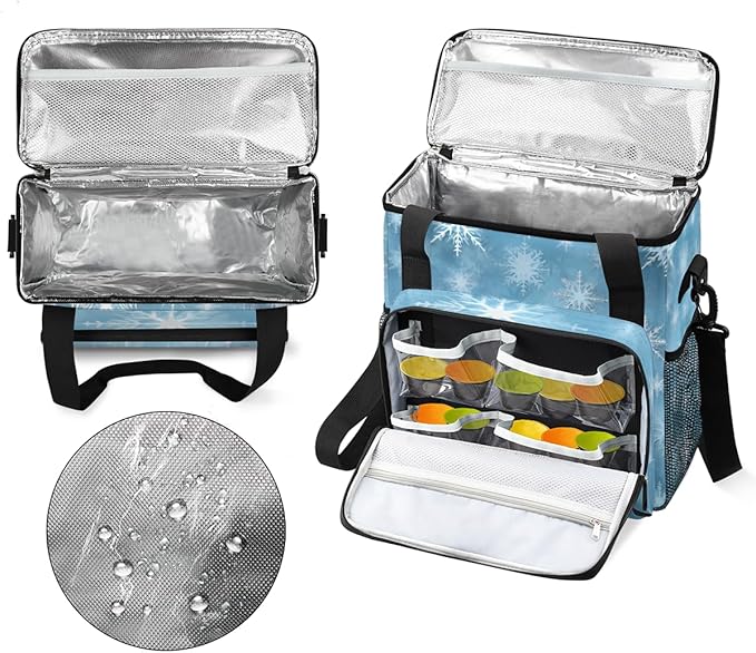 Xmas Snowflakes Coffee Maker Carrying Bag Watercolor Snowflakes Travel Storage Bag Compatible with K-Mini or K-Mini Plus Single Serve Coffee Brewer Carrying Case with Pockets &amp Shoulder Strap