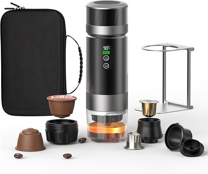 Portable Coffee Maker Removable 7500mAh Battery 20Bar High-Pressure Fast Extraction USB Charging Stand &amp Carry Bag Supports Coffee Grounds &amp NS Pods Ideal Camping Makers for Travel