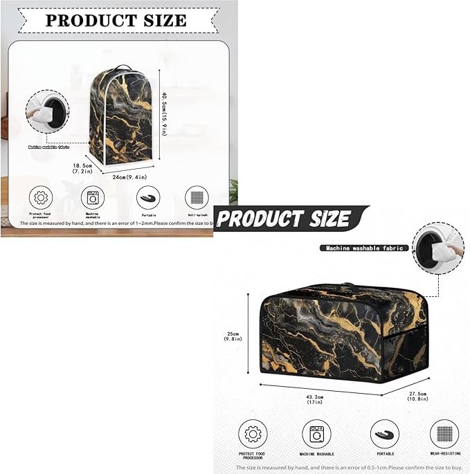Black Marble Kitchen Appliance Cover Set - Universal Blender Slow Cooker Toaster &amp Waffle Maker Covers