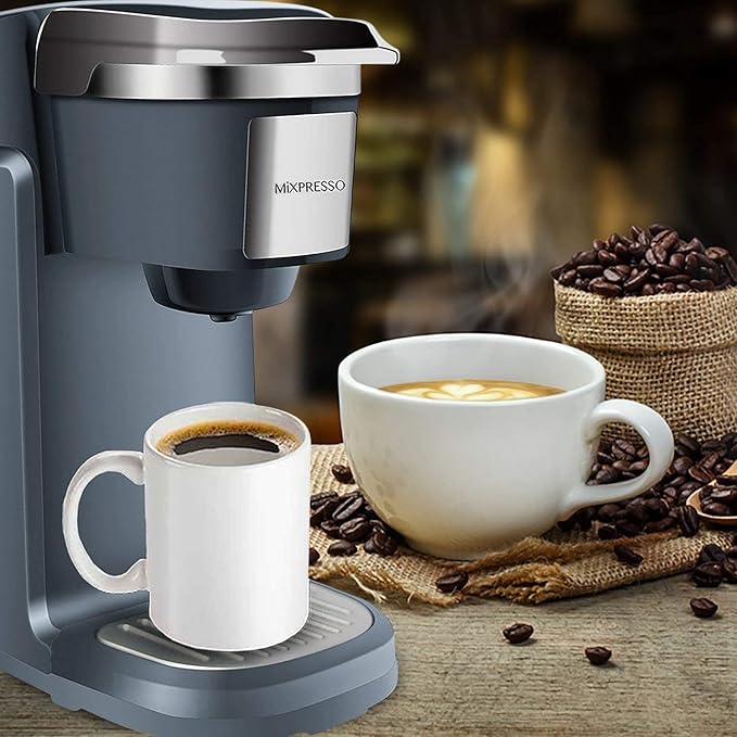 Mixpresso Single Cup Coffee Brewer - Quick Brew One Touch Function 12oz One Cup Grey Coffee Maker