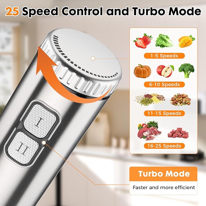 Immersion 8 in 1 Hand Blender 25 Speed &amp Turbo Mode Handheld Blenders Electric Sitck Blender with Beaker Chopper Milk Frother Frother Grinder and Mixer