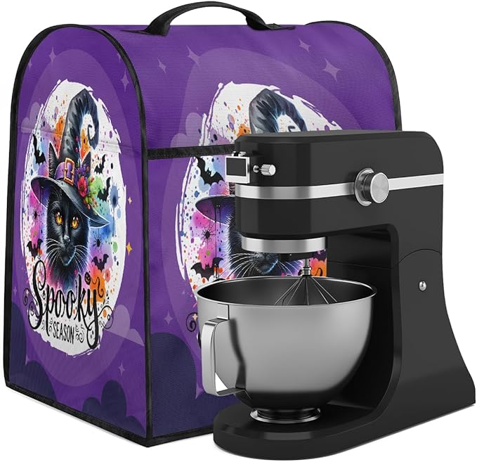 cfpolar Kitchen Aid Mixer Cover Compatible with 6-8 Quarts Halloween Cat Bat Stand Mixer Cover Kitchen Aid Mixers Accessories Appliance Organizer Bag Dust Covers with Zipper Pocket