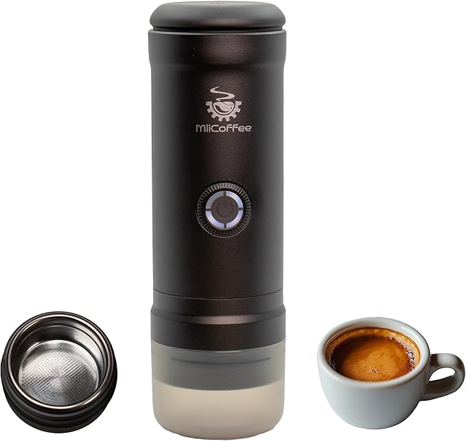 MiiCoffee Eon Portable Espresso Machine Travel Coffee Maker with Self-Heating and USB-C Charging (Grey)