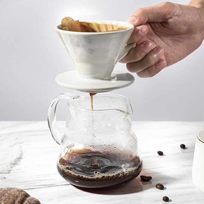 V 60 Ceramic Pour Over Coffee Dripper Reusable Porcelain Portable Pour Over Coffee Maker With 50 V-shaped coffee filtering paper