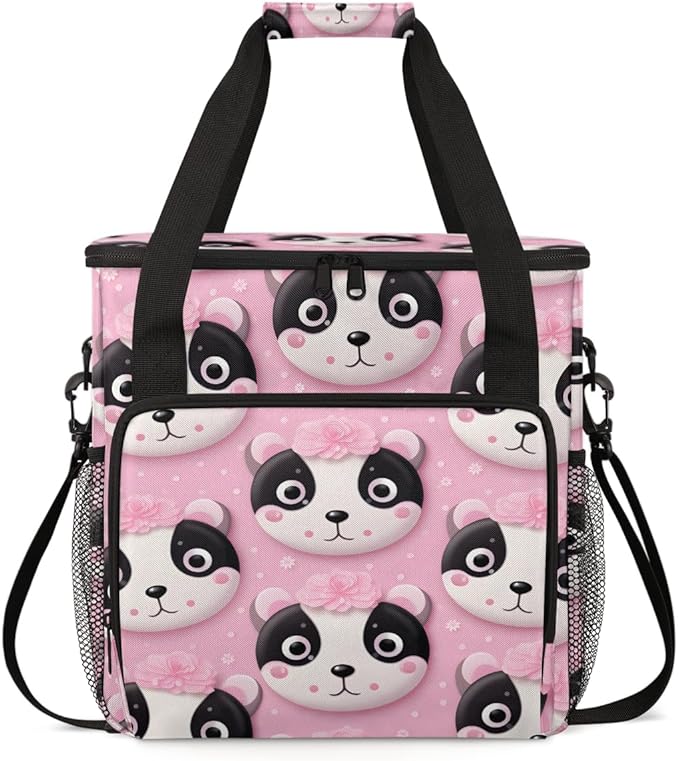 Pink Flower Panda Coffee Maker Carrying Bag Portable Travel Storage Tote Bag Compatible with K-Mini or K-Mini Plus Single Serve Coffee Brewer Carrying Case with Multiple Pockets &amp Shoulder Strap