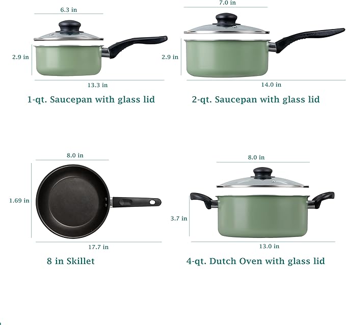 7 Piece Nonstick Aluminum Cookware Set Lightweight Pots and Pans with Lids Dishwasher Safe for Home Kitchen