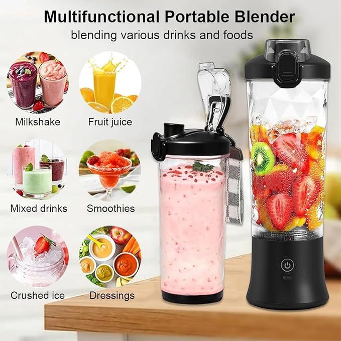 20oz Portable Blender 240W USB Rechargeable Smoothie Blender with LED Display Pulse &amp Blend Modes IPX7 Waterproof BPA-FreeTravel Juicer for Shakes Ice Crushing Sports &amp Outdoor Black