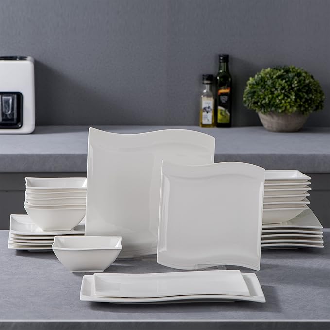 MALACASA 30 Piece Ivory White Dinnerware Sets Bundle with 26 Piece Plates and Bowls Sets Series FLORA