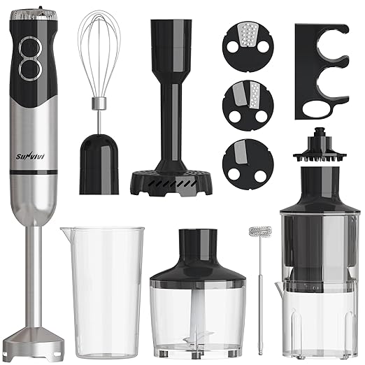 Professional Immersion Blender: 1000W 12-Speed Heavy Duty Hand Blender with 10 Attachments 600ML Food Chopper Stainless Steel Whisk Milk Frother for Commercial Use