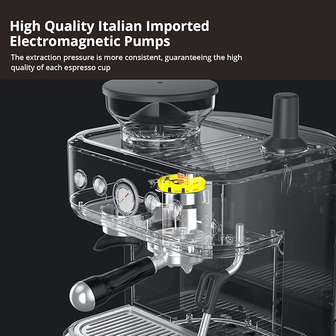Espresso Machine with Built-in Grinder 15 Bar Italian ULKA Pump Dual PID Control &amp Milk Frother 85oz Large Water Tank Auto-Cleaning for Perfect Lattes/Cappuccinos Home Barista Coffee Maker