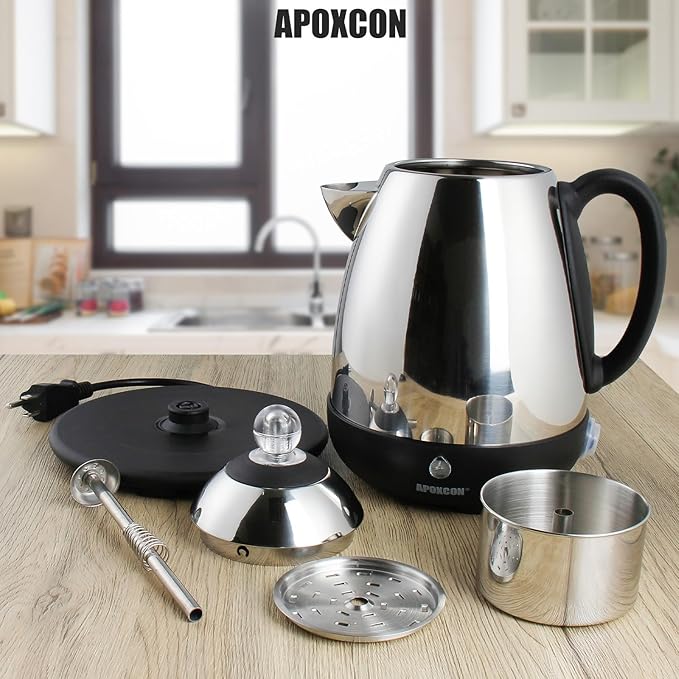 Electric Coffee Percolator Stainless Steel Coffee Maker with Clear Brew Progress Knob and No-Drip Spout Auto Keep Warm &amp Cordless Serving Coffee pot with On/OFF Switch Fast Brew (10 Cup)