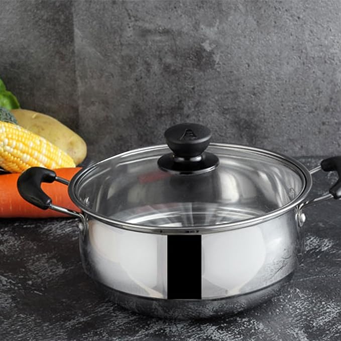 Pots And Pans Set Non Stick 3pcs Stainless Kitchen Cookware Kitchen Utensils Set Kitchen Cookware Pots and Frying Sauce Pans Set for Simmering Sautéing Frying