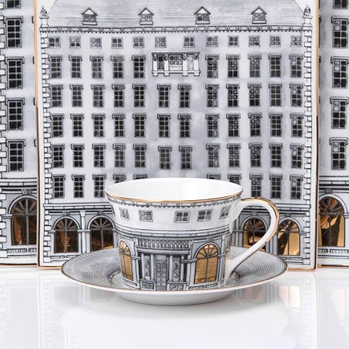 Square Art bone china dinnerware set Ceramic Square Shape Plates and Gold Handle Coffee Cup European style Home Dining &amp Entertaining