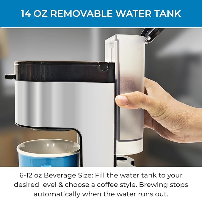 Kenmore Single Serve Coffee Maker – Compatible with Keurig K‑Cup Pods &amp Ground Coffee One Cup Brewer 6–14 Oz Brew Sizes Travel Mug Friendly Auto Shut‑Off Hot &amp Iced Maquina de cafe Black