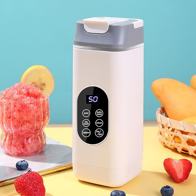 Portable Blender USB Rechargeable 12 Blades Digital Display Smoothie Maker Personal Juice Blender with 420ML Cup for Home Office Travel (White)