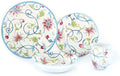 Tudor Royal Collection 24-Piece Round Dinnerware Set Service for 6 Botanical Design Summer Flowers Plates Bowls Mugs Dishes High-Gloss Premium Quality