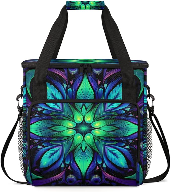 Gradient Mandala Coffee Maker Carrying Bag Neon Mandala Travel Storage Bag Compatible with K-Mini or K-Mini Plus Single Serve Coffee Brewer Carrying Case with Multiple Pockets &amp Shoulder Strap