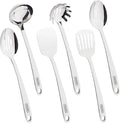 Viking Kitchen Utensils Set 6 Piece Stainless Steel Cooking Utensil Set Includes Spatulas Spoons Pasta Fork and Deep Ladle Hollow Forged Silver