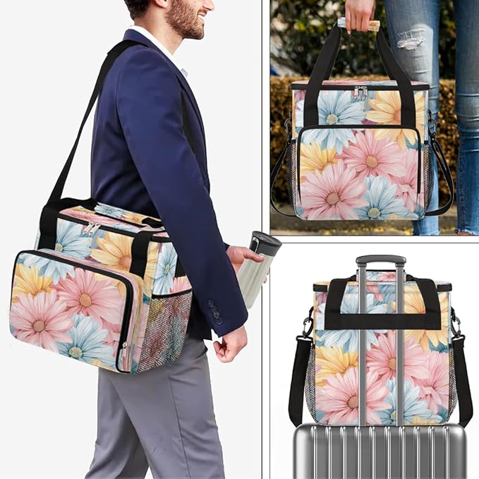 Daisy Flower Pattern Coffee Maker Carring Bag Travel Carrying Storage Tote Bag Compatible with Keurig K-Mini or K-Mini Plus Portable Single Serve Coffee Brewer Case with Pockets for K-cup Pods