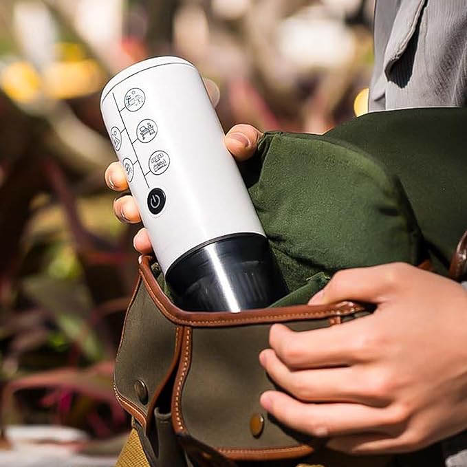 Portable Electric Coffee Machine Cordless Rechargeable 17 Bar Pressure Capsule Coffee Maker for Outdoor Home (White)