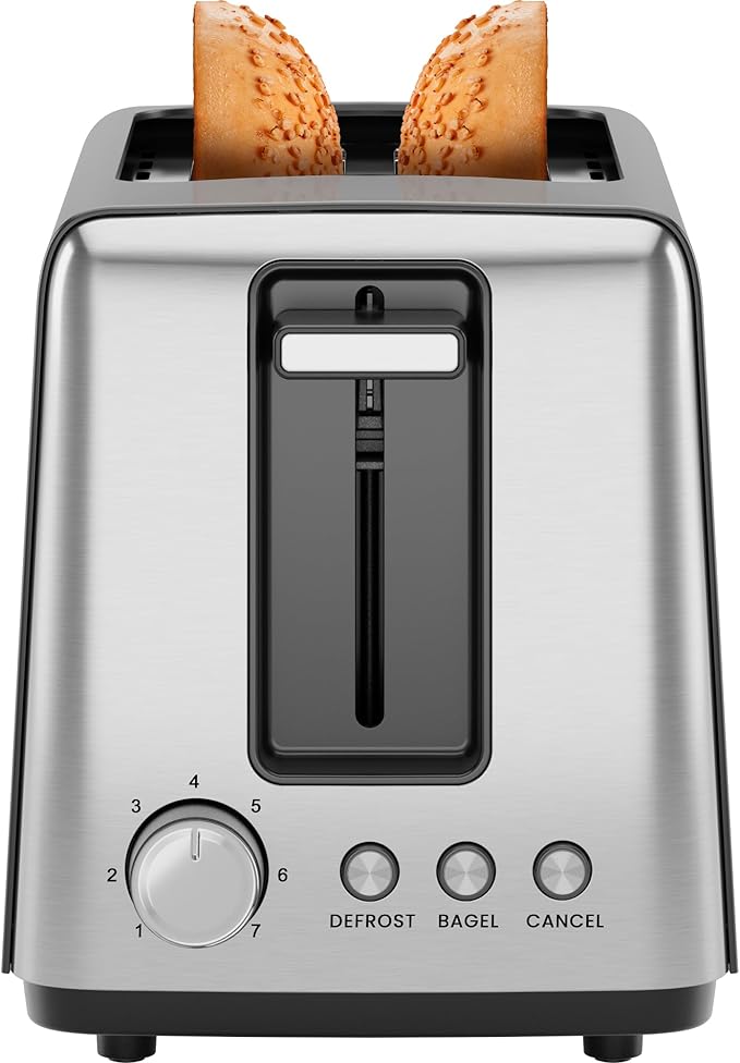 Chefman 2 Slice Toaster 7 Shade Settings Removable Crumb Tray Thick Bread and Bagel Toaster with Defrost and Cancel Buttons – Black